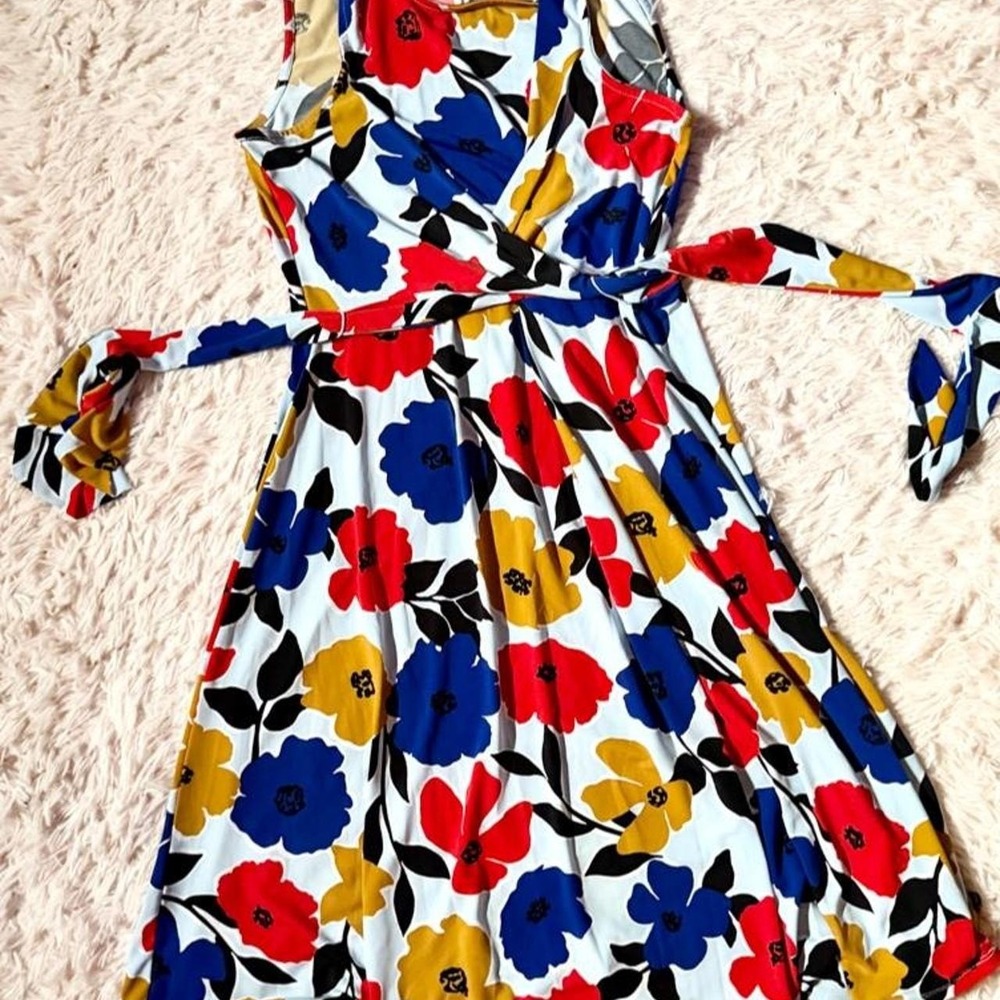 Autumn Retro Statement Floral Slinky Wrap Style Dress Womens S Quirky Playful